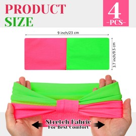 Yuxung 4 Pcs Neon Knotted Headbands Elastic Fluorescent Turban Hair Bands for Woman 80s 90s Neon Head Wraps Hot Pink Green Knotted Headbands Hair Accessories for 80s 90s Party