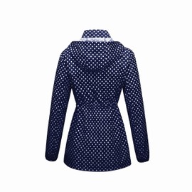 YEABEDA Women-Rain Jacket-Hood Waterproof-Lightweight Windbreak-Packable — Cute RainCoats Travel Polka Dot Ladies With Pouch (Large, Navy)