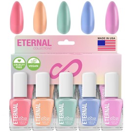 Eternal Colección  Juego de 5 piezas Larga duración, secado rápido, esmalte de uñas de brillo espejo  endurecedor, acabado brillante y brillante  0...