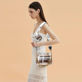 DSGUTWO Handmade Woven Small Crossbody Bag for Women with Coin Purse, Designer Shoulder Handbag 3pcs Set, Mini Tote Clutch with Adjustable Strap for Travel, Daily Use, Silver Multicolor