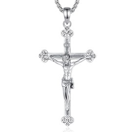 EUDORA Harmony Ball Sterling Silver 925 Cross Chain for Men and Women, Cross Amulet Pendant, Religious Necklace, Vintage Cross Jewellery, Gift for Men, Women, 61 cm, Sterling Silver, No Gemstone
