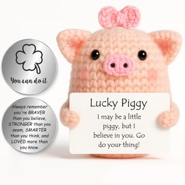 Tixlux Pocket Hug Lucky Piggy with Bow, Creative Knitted Wool Mini Pig Doll and Small Hug Lucky Charm, Encouragement Gift, Get Well Soon Gift, Lucky Charm Exam Gift, Teacher Gifts
