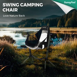 SUNNYFEEL Hammock Camping Chair with Adjustable Back,Oversized Swinging Chair with Sunshade Canopy,Folding Rocking Chair with Cup Holder,Folding Rocking Chair (Black Without Canopy)