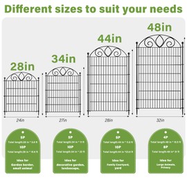 5 Panels No Dig Tall Garden Fence with Gate – 44" H X 11.8' L Rustproof Metal Dog Fence Outdoor for Yard, Decorative Animal Barrier Fence for Pet, Garden Border, Patio, Flower | Temporary Fencing