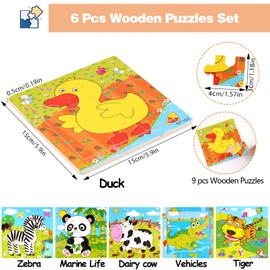 Set of 6 Wooden Jigsaw Puzzles for Kids, Wooden Puzzle Set for Kids, Wooden Jigsaw Puzzle with 9 Pieces, Educational Toys for Children, for Children 3 4 5 6 Years