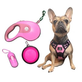 #FunnyFurGrace Pink Dog Walking Set: Harness, 16ft Leash, Pup Bag, Bowl - Ideal for Medium Dogs - Tangle-Free, Reflective Anti-Slip Handle - Adjustable, Escape-Proof Varying Pink Shades #funnyfurgrace