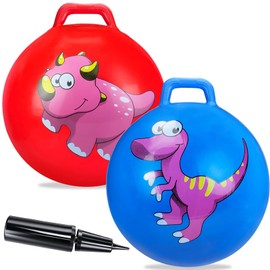 Dinosaur Bouncy Balls with Handle for Kids, 2 Pack Ride On Toy Balls for Kids 3 4-8, 15 Inch Hopper Ball with Air Pump, Jumping Ball School Sports Games Balance Exercise Indoor Outdoor