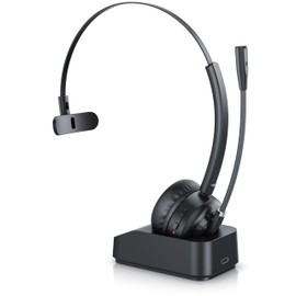 CSL - Bluetooth 5.3 Headset with Charging Station - PC Headphones with Flexible Microphone - Multipoint - Wireless - Lightweight - Hands-Free - for Car and Truck Computer Call Center Mobile Phones