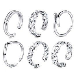 Mayhoop 6 Pcs Adjustable Toe Rings for Women Various Types Band Open Toe Ring Set Women Summer Beach Jewelry