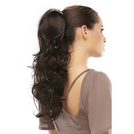Easihair Foxy Ponytail Color 10H24B English Toffee Wavy 20" Length 2-in-1 Clip On Attachment Synthetic Curly Layered Hairpiece Pony Curly Attachment Bundle Hairloss Booklet