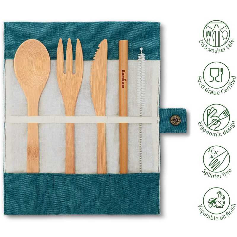 Bamboo Cutlery Set | Eco Travel Set with Carrying Pouch
