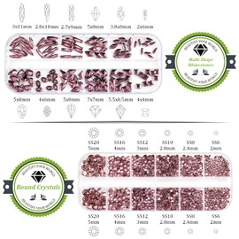 Nail Rhinestones 1560PCS 2-5mm Glass Pale Purple Round Flatback and Multi Shape Crystal Shine Diamonds for DIY Crafts Nail Art