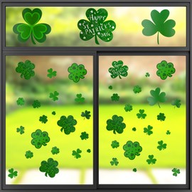 Oeyliz St Patricks Day Window Clings Shamrock Window Stickers St Patricks Day Decorations Shamrock Decals Double-Sided Printed Window Stickers 106PCS Reusable Windows Office Home Party Decorations