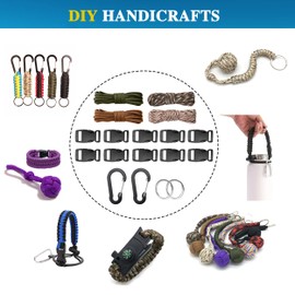 AYMQC Paracord Combination Sets Paracord Cord 550 Type Survival Ropes DIY Parachute Cord Bracelet Craft Sets with 10 Release Buckles, 2 Carabiners, 2 Key Rings