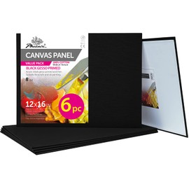 PHOENIX Black Canvas Boards for Painting - 12x16 Inch, 6 Pack - Square Canvases Gesso Primed Cotton Acid Free, Blank Flat Canvas Panel for Acrylic, Oil, Tempera, Metallic, Neon Paints & Crafts