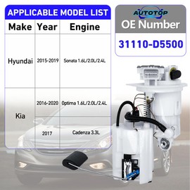 31110-D5500 Electric Fuel Pump Module for 2015-2019 Hyundai Sonata 2016-2020 Kia Optima 1.6L 2.0L 2.4L, Replacement# 31110-C2500 with Sending Unit