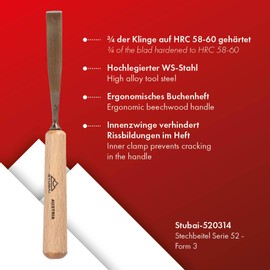 Stubai 520314 14 mm Woodcarving Chisel in PVC Bag