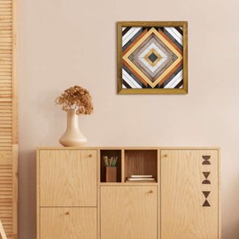 CAKIROTS Western Bedroom Wall Decor Geometric Polygon Pattern Collage Abstract Shapes Modern Art Boho Framed Wall Art For Living Room, Bedroom and Office 12x12 Inch