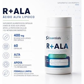 Essentials Innovation  Ácido alfa lipoico R ala 400 mg 60 cápsulas.