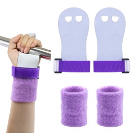 Gymnastics Grips Wristbands Sets for Girls Youth Kids, Gymnastic Grips Gloves Gymnastic Bar Palm Protection and Wrist Sports Support Accessories for Kids Training (Purple, Medium)