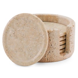 SPESHSTONES Coaster Set of 6 Handmade 3.5 Inch Drink Coasters with Holder, Beige Coaster Set for Coffee Table Décor, Ideal Stone Coasters for Drinks