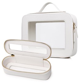 LOFOWN Clear Makeup Bag Small Cosmetic & Toiletry Bag Waterproof Travel Case Women's Pouch Organizer Makeup Bag for Car with Zipper, White, L+Slim, Travel Makeup Bag Set