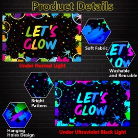 Glow Neon Birthday Backdrop - Glow in The Dark Let’s Glow Banner Background Black Light Themed Party Photography Background Splatter Paint Photo Booth Backdrop, 7x5ft (82.7 x 59 Inch)