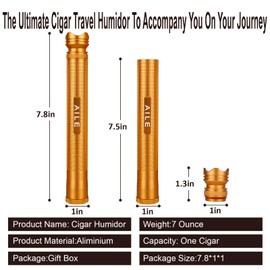 Cigar Portable Aluminum Tube, Travel Cigar case, Built-in Cigar humidor, Cigar Holder, Built-in Cedar Wood, Best grift for Cigar Lover (Gloden)