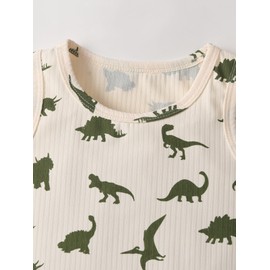 Zoputey Baby Boy Summer Clothes Animal Print Sleeveless Tops + Shorts Outfit Set, Green, 2-3 Years