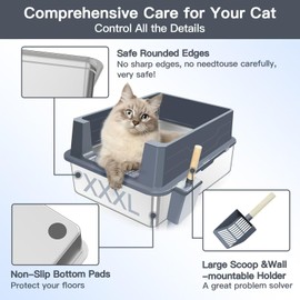 Meowra Stainless Steel Litter Box with lid,XXXL Extra Large,High-Sided Metal Litter Box for Multiple Cats, Non-Stick, Leak-Proof, Dark Gray