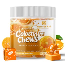 Colostrum Chews Supplement with probiotics for Gut Health, Bloating, Immune Support, Skin, Hair Growth and Beauty - Orange Flavor (60 Servings)