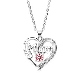 BESPMOSP Mum Necklace Mother's Day Gifts Heart Gifts Birthday Gifts For Mum Crystal Pendant Necklace (Pink)