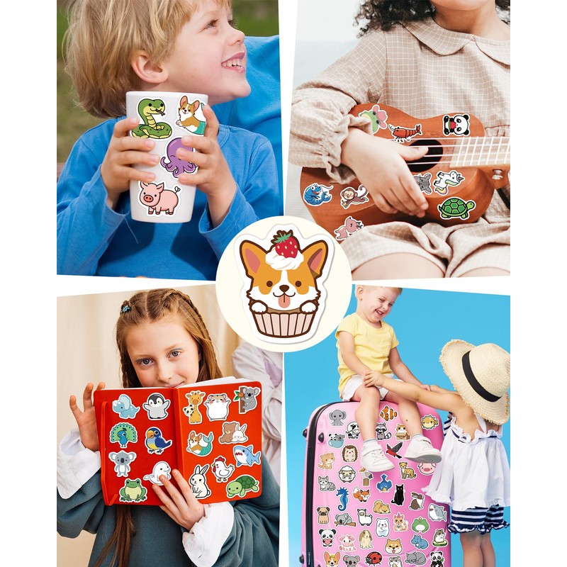 100 Pcs Animal Stickers for Kids, Cute Water Bottle Stickers