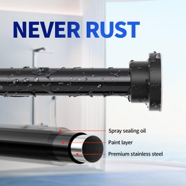 Mcrbeay Shower Curtain Rod, 1" Diameter Heavy Duty Tension Shower Rod, Non Slip Adjustable 28-74 inch No Drilling Shower Curtain Rods Spring Tension For Bathroom, Shower Stall, No Rust, Black