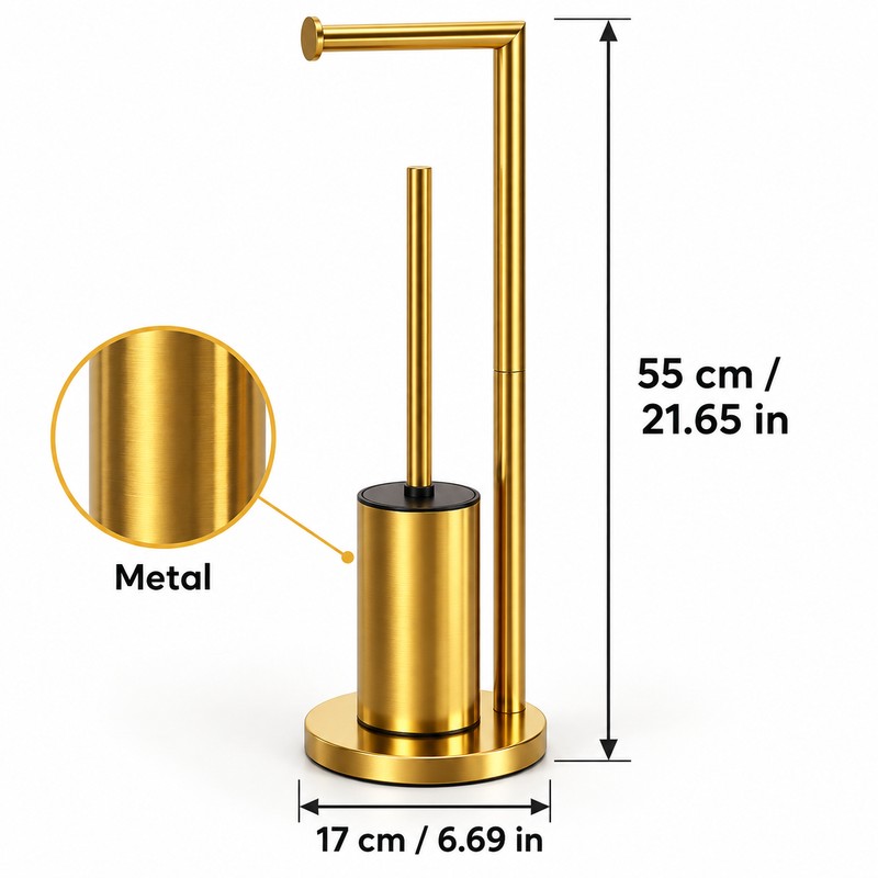 Freestanding Toilet Paper Holder with Toilet Brush and Holder, Metal