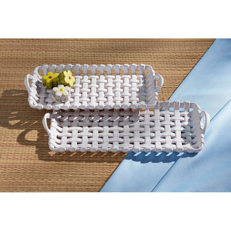 Mud Pie Nested Basket Weave Trays, 15" x 7", WHITE