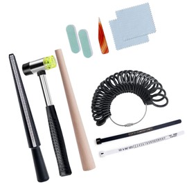 Herramienta de Medición de Tamaño de Anillo de 11 Piezas, Juego de Medidores de Tamaño de Anillo Varilla de Anillo Martillo de Goma Herramienta de Medición de Tamaño de Dedo