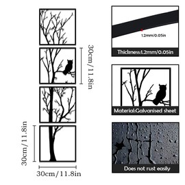 Luccyle Large Pack of 4 Metal Wall Decoration, Wall Art, Metal Tree, 4 Panels, Modern, Metal, Spring, Tree (11.8 x 47 inch/30 x 120 cm)