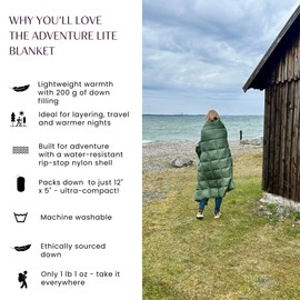Down Camping Blanket with Footbox - Packable Warm Puffy Ultralight Camp Quilt - Fill Power 650 - Water Resistant for Backpacking Hiking Travel – Compact Outdoor Throw Sleeping Blanket with Bag - 52x77