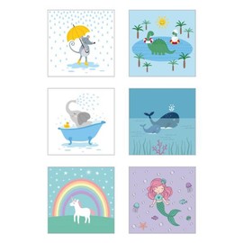 Cepewa - 81999 Magic Hand Towel, Set of 6, Face Cloths 30 cm Children's Party Bags, Mouse, Elephant, Unicorn, Dino