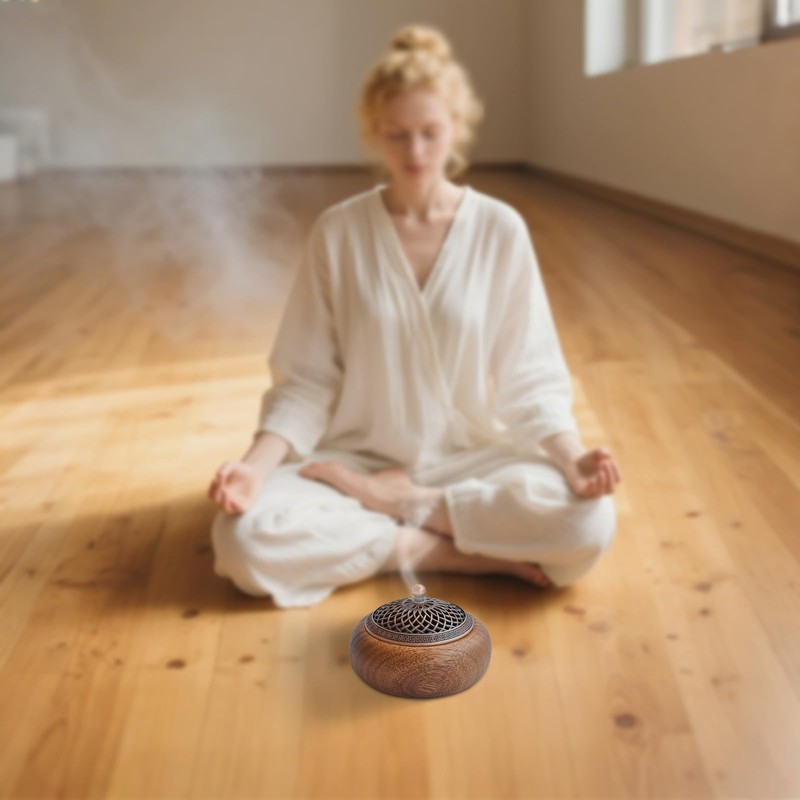 Acacia Wood Incense Burner for Cones & Coils, with Sticks