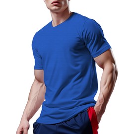 YumiDay Men Fitted Workout Shirts(Blue/02,XXL)