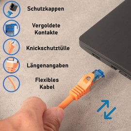 BIGtec 10m CAT.7 Patchkabel Netzwerkkabel Gigabit Patch DSL LAN Ethernet Kabel orange Kupferkabel doppelt geschirmt (RJ45 Stecker Cat-7 S/FTP PIMF)