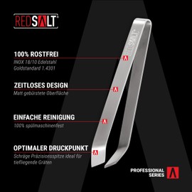 REDSALT® Professional Bone Tweezers Slanted Tip 11 cm Stainless Steel Stainless Steel Matt 18/10 Quality Herringbone Tweezers 100% Dishwasher Safe Herringbone Tongs Fish Bone Tweezers