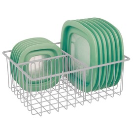 mDesign Deckelhalter – praktischer Küchen Aufbewahrungskorb mit 3 Fächern zur Aufbewahrung von Deckeln – moderner Küchen Organizer für die Speisekammer – hellgrau