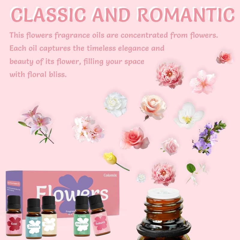 Colomix Top 10 Floral Fragrance Oils Set, Essential Fragrance Oils