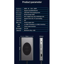 Unbranded 13in1 USB C Multiport Adapter Hub MacBook Pro Air HDMI 4K 3.0 Wireless Charger