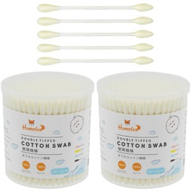 HOMEFOX Yellow Cotton Swabs Precision Pointed - 400 Count Pointy Organic Cotton Bud Double Side Tightly Wrapped Cotton Tips Paper Stick Soft Gentle Lint-Free Cruelty-Free Pointy & Round (Lemon Yellow)