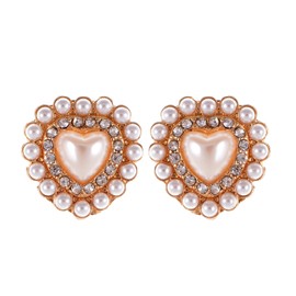 Alilang Crystal Element Gold Tone Vintage Clear Rhinestones Faux Pearl Heart Stud Earrings