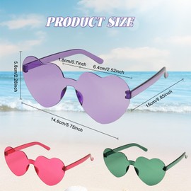 Bliceon 3 Pcs Heart Glasses, Purple Heart Shaped Sunglasses, Rimless Purple Sunglasses for Birthday Party, Beach Party